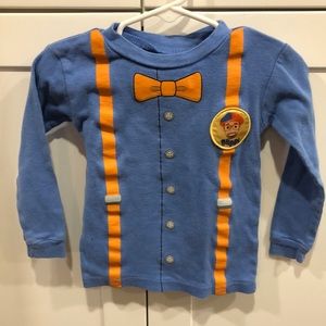 Blippi kids shirt long sleeve with suspenders and bow tie graphic